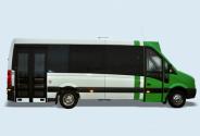 Miesto tipo prailgintas keleivinis mikroautobusas su stovimomis ir sėdimom vietomis, pritaikytas vežti vieną neįgaliųjų vežimėlį